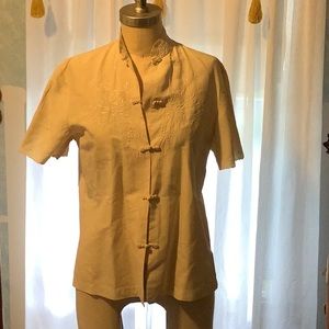 Vintage silk mandarin collar top with embroidery